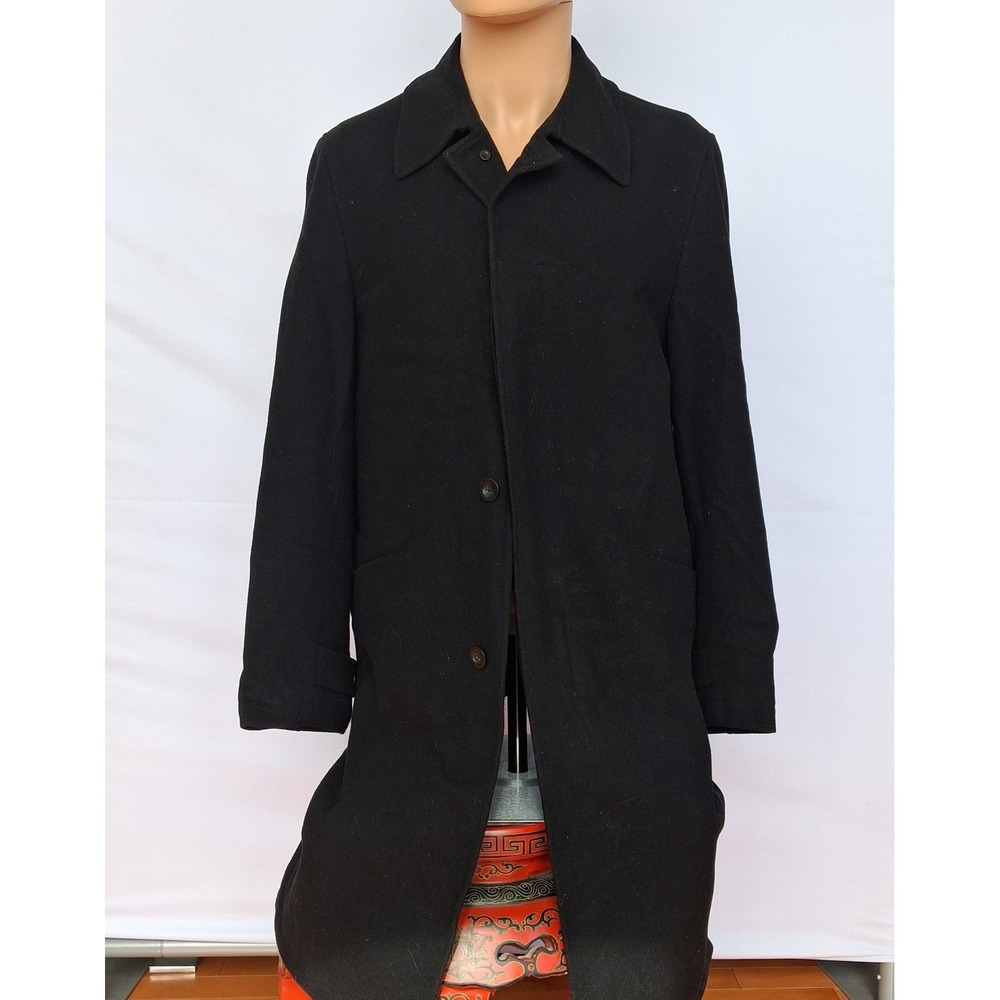 G2000 Mens Black Wool Blend Overcoat Top Coat Size S Button Front Long Jacket